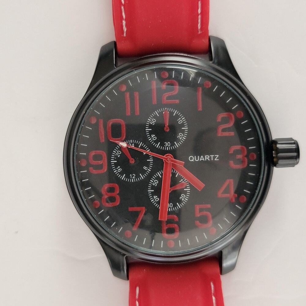 Accutime Mens Watch Black Dial Black Case Red Silicone Strap Quartz K4017